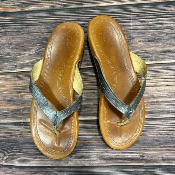 OluKai Wana Brown Leather Women's Thong Sandals - Picture 7 of 8